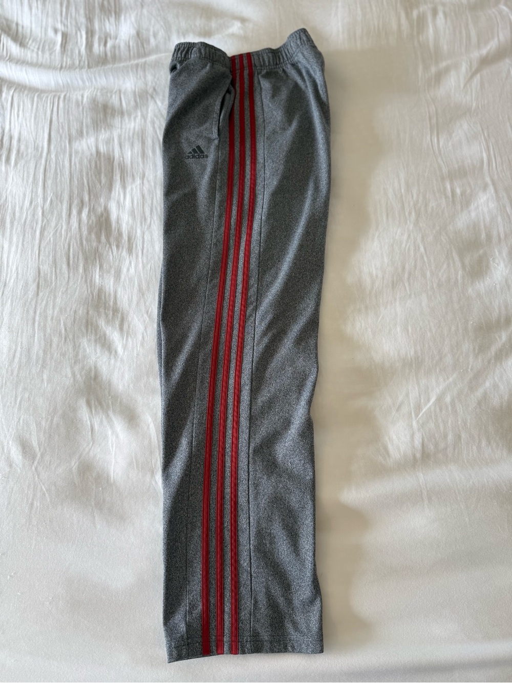 Adidas Men’s Gray Joggers with Red Side Stripes